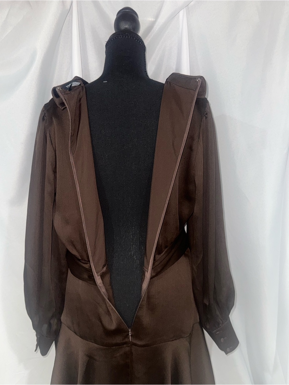 bebe Brown Wrap Ruffle Long-Sleeve Romper Dress - Picture 10 of 12